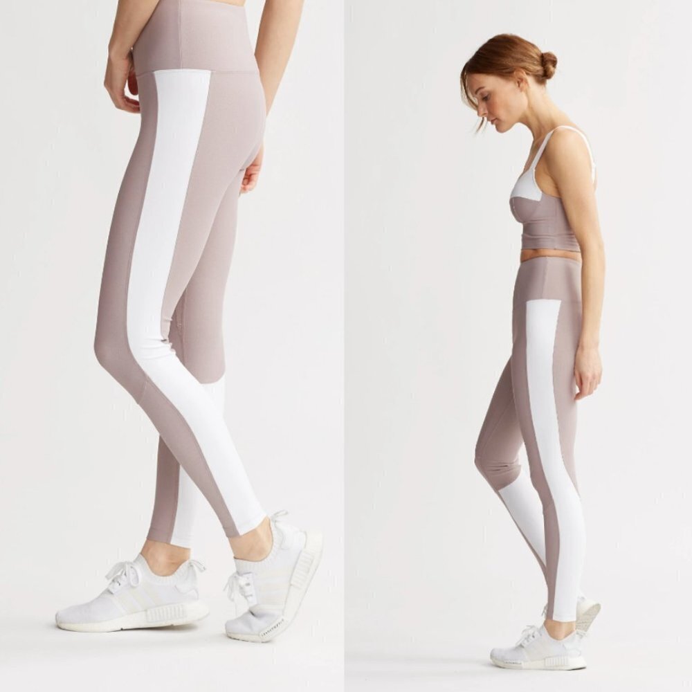 🦋 REVOLVE NYLORA Levee Mauve White Leggings Small Yoga Workout Athletic